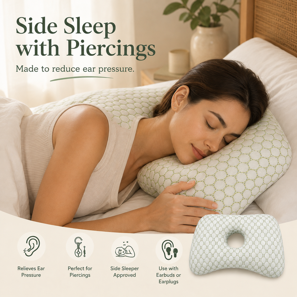 Aploomb Ear Comfort Donut Pillow in use during side sleeping
