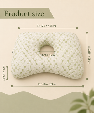 Aploomb Ear Comfort Donut Pillow, size and thickness detail