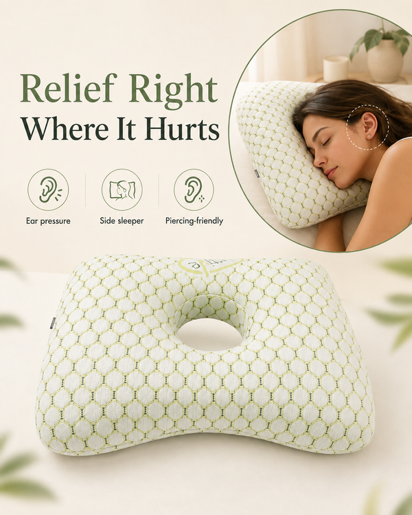 Aploomb Ear Comfort Donut Pillow, angled view showing open center