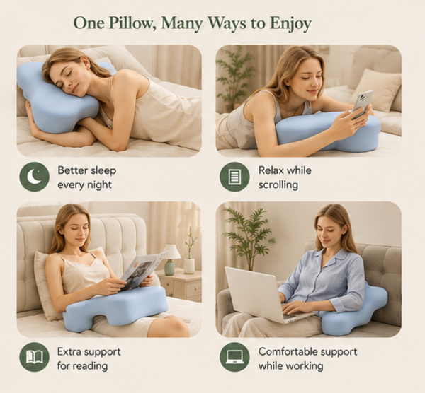 Aploomb Arm Pillow for Sleeping, angled view showing arm channel