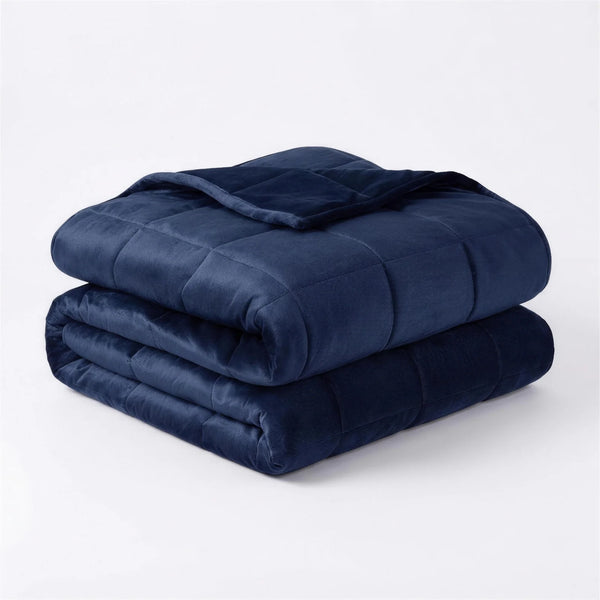 Aploomb Weighted Blanket, folded, navy blue quilted cotton