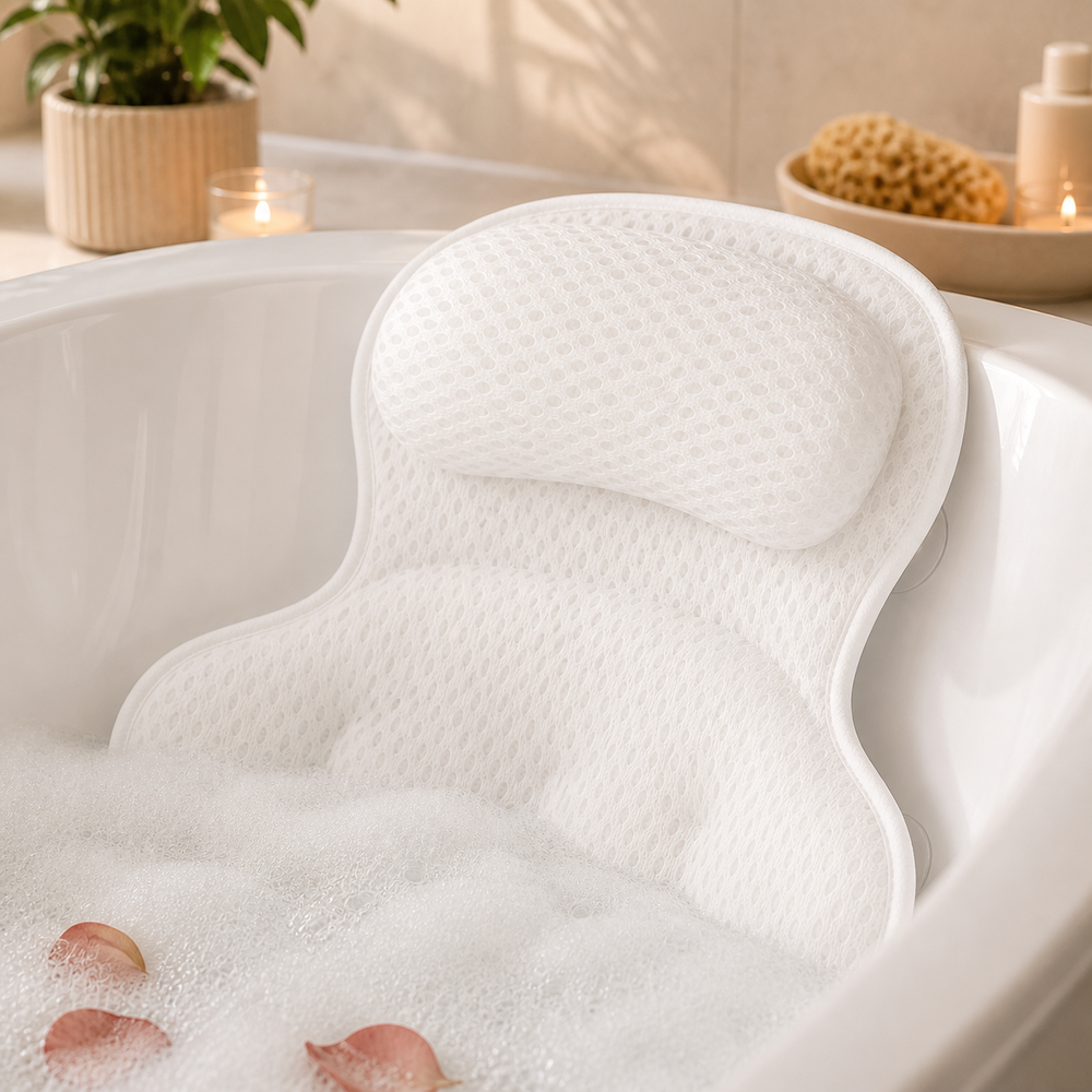 Aploomb Wave Bath Pillow - Installed in bathtub