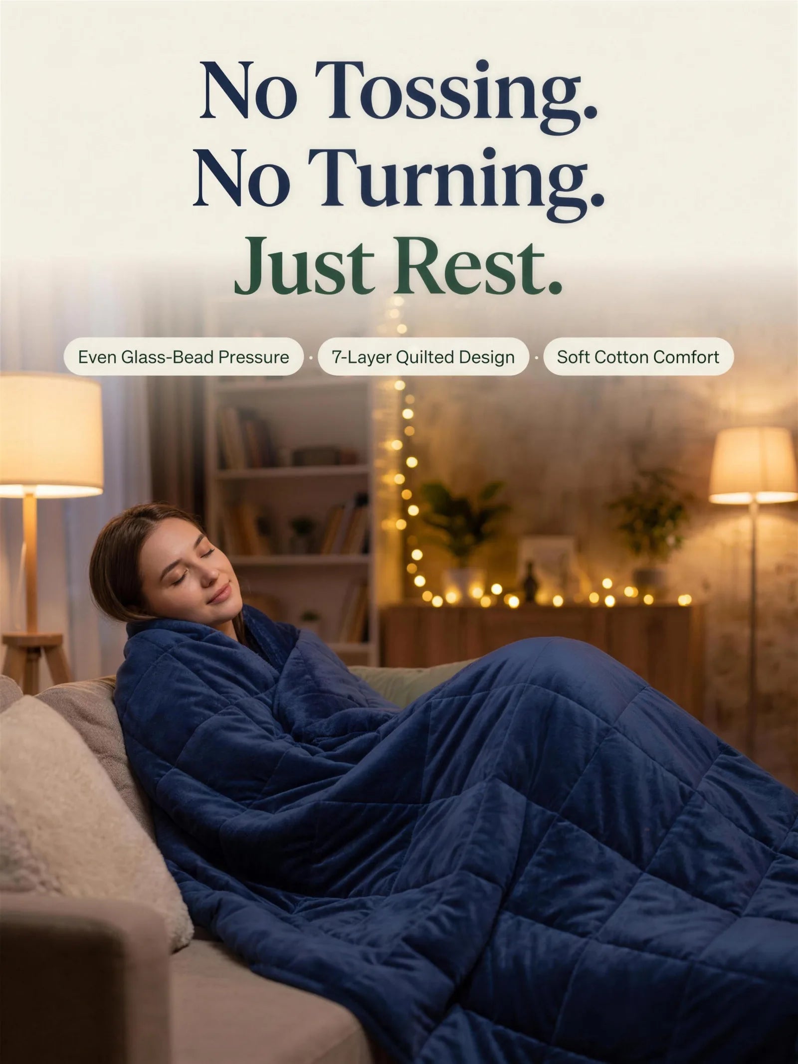 No Tossing. No Turning. Just Rest. The Aploomb Weighted Blanket — Even Glass-Bead Pressure, 7-Layer Quilted Design, Soft Cotton Comfort